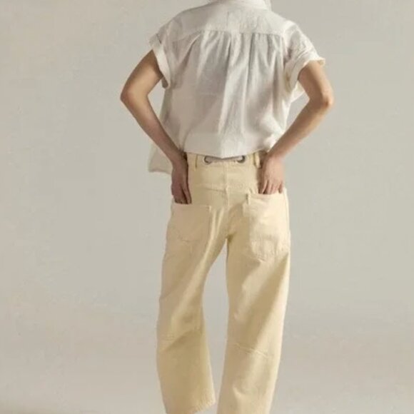 Free People We the Free Moxie Pull on Barrel Jean Lemon Butter Yellow Pant - Picture 3 of 5